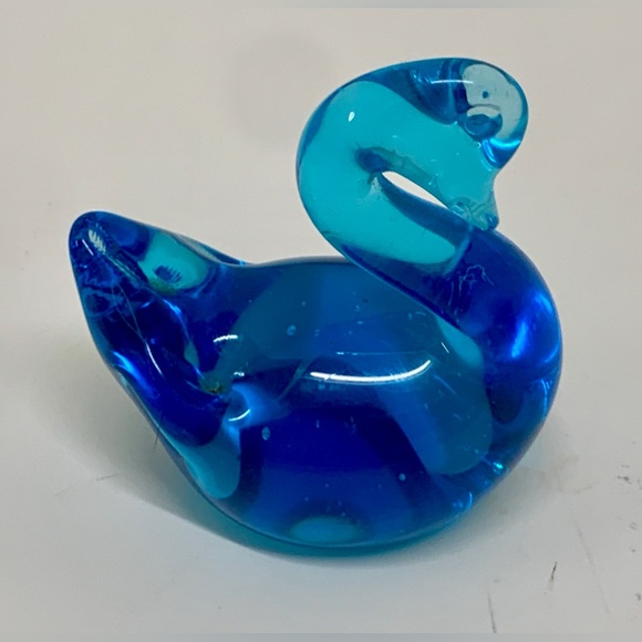 Vintage Mid Century Clear Blue Pinched Blown Glass Art Swan Murano Paperweight - Picture 5 of 15